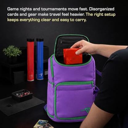 BCW Spectrum TCG Backpack | Holds 7–9 Prism Deck Cases or Deck Boxes | Configurable Storage for Cards & Gear | Playmat Strap & Side Pocket | Durable & Travel-Friendly Design | Gamma Purple - color: Purple
