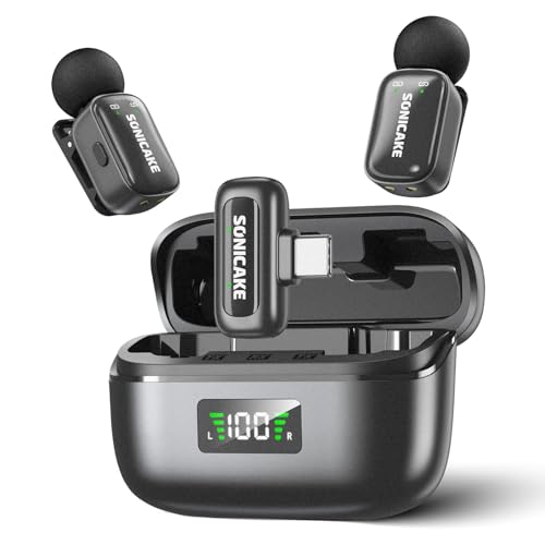 SONICAKE Wireless Mini Microphone for iPhone & Android，Mini Lavalier Microphone - Noise Reduction Lapel Mic,Clip-on Mini Mic with USB-C for Video Recording YouTube TikTok Podcast Content Creators