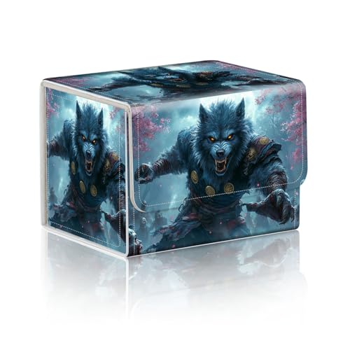 Trading Card Storage Box, Holds 100+ for MTG Cards, PU Leather with Magnetic Closure, Armored Werewolf in Cherry Blossom Forest Durable Deck Box for Magic the Gathering, Trading Card Games - color: Armored Werewolf in Cherry Blossom Forest