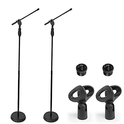 AxcessAbles Weighted Mic Stand Floor with Heavy Round Base, Quick Grip Height Adjustment - 74" Microphone Stand Include 33" Detachable Mic Boom Arm. Tall Microphone Stand for Singing (MS-201RB) 2-Pack - size: 2-Pack