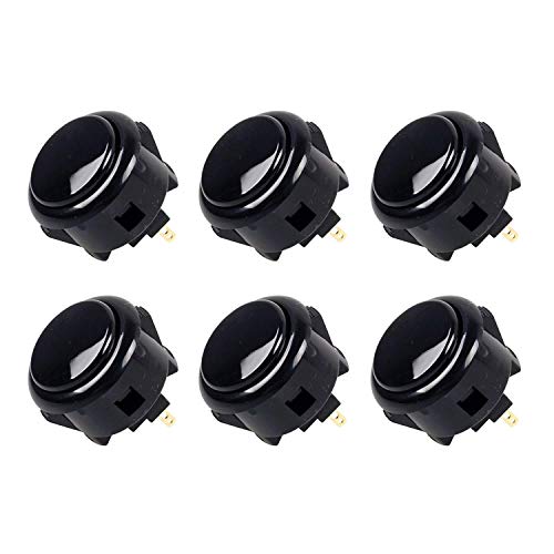 SANWA 6 pcs OBSF-30 Original Push Button 30mm - for Arcade Jamma Video Game & Arcade Joystick Games Console (Black) S@NWA - color: Black