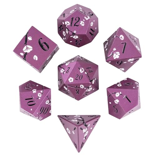 UDIXI DND Metal Dice Set, Flower Solid Metal RPG Dice Set Purple for D&D | White Flower, Metal Case Packaging, Heavy Metal Dice, D&D Gift, for Dungeons and Dragons Role Playing Games Tabletop Games - color: Flower/Purpleblack