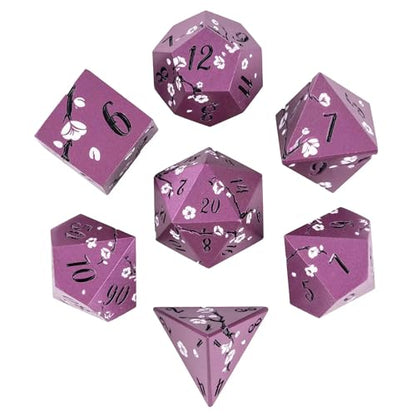 UDIXI DND Metal Dice Set, Flower Solid Metal RPG Dice Set Purple for D&D | White Flower, Metal Case Packaging, Heavy Metal Dice, D&D Gift, for Dungeons and Dragons Role Playing Games Tabletop Games - color: Flower/Purpleblack