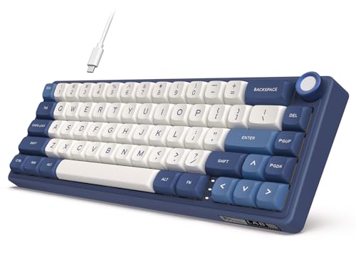 RK ROYAL KLUDGE R65 Wired Gaming Keyboard with Volume Knob, 60% Percent RGB Backlit Mechanical Keyboard Gasket Mount with PBT Keycaps, MDA Profile, QMK/VIA, 66 Keys Hot Swappable Cream Switch, Blue - color: Blue