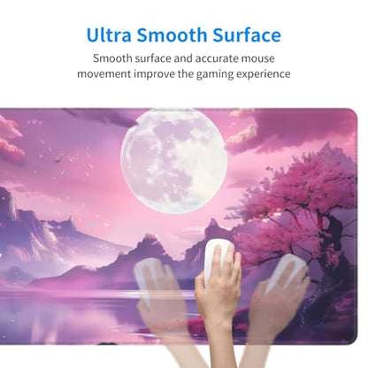Gaming Mouse Pad Desk Pad,Extended Big Mouse Pad,31.5x11.8 Inch Long Computer Keyboard Mouse Mat Mousepad with 3mm Non-Slip Base and Stitched Edge for Gaming and Office… (Pink Canyon) - color: Pink Canyon