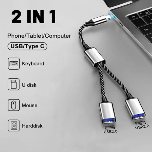 REYTID USB C Splitter Cable, Type C Y Splitter 2-in-1 Hub - Male to Dual USB C Female Adapter for Laptop/Tablet/Telephone/Flash Disk Drive/Gaming Consoles