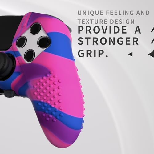 PlayVital 3D Studded Edition Anti-Slip Silicone Cover Case for ps5 Edge Controller, Soft Rubber Protector Skin for ps5 Edge Wireless Controller with 6 Thumb Grip Caps - Pink & Purple & Blue - color: Pink & Purple & Blue