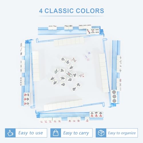 Mahjong Racks with Pushers 4PCS Set Majiang Tile Holder Acrylic Mahjong Racks Accessories and Gifts (Glitter Blue) - color: Bling Blue
