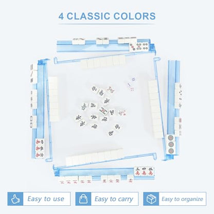 Mahjong Racks with Pushers 4PCS Set Majiang Tile Holder Acrylic Mahjong Racks Accessories and Gifts (Glitter Blue) - color: Bling Blue