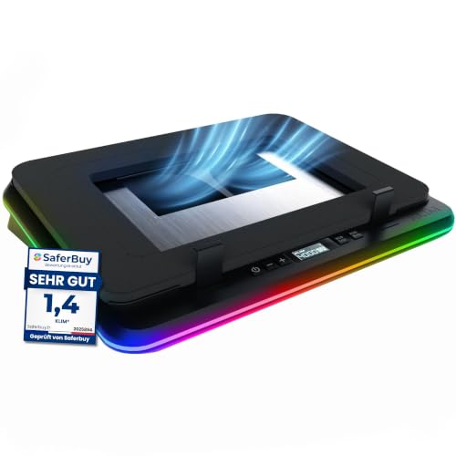 KLIM Turbofrost Gaming Laptop Cooling Pad, 16,000 RPM, RGB, USB-C/DC | 4 turbo fans, aircraft-grade aluminum, anti-dust, dual USB-C/DC power, 3 extra USB ports, up to 17.3in