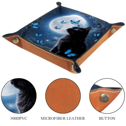 Black Cat Fantasy Dice Tray Folding Square PU Leather Dice Rolling Tray | Portable Dice Trays for Dice Games Like RPG, DND and Other Table Games, Folded 4.5x4.5x1.2inch - color: Black Cat Fantasy Night