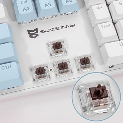 Merdia 104 Keys US Layout Wired Mechanical PC Gaming Keyboard | White LED Backlit Hot Swappable Brown Switch Full Size Mechanical Keyboard | Blue & White Keycaps Wired Gaming Computer Keyboards - color: Brown Switch Blue & White