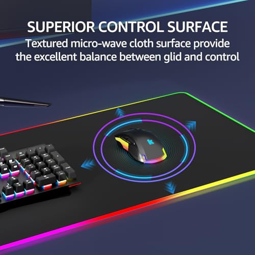 KTRIO RGB Large Gaming Mouse Pad, 31.5 x 11.8 in, RGB Black, XL | Smooth Micro-Weave Surface, RGB Lighting Design, Non-Slip Rubber Base, Durable Stitched Edges, Office & Home Use - color: RGB Black, size: 31.5l X 11.8w Inches