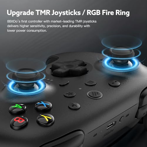 8Bitdo Ultimate 2 Wireless 2.4G Controller (Black) | For Windows PC, Apple, Steam & Android, TMR Joystick, Star-Ring RGB Lights, Adjustable Trigger Locks, Charging Dock Included - color: Black