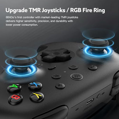8Bitdo Ultimate 2 Wireless 2.4G Controller (Black) | For Windows PC, Apple, Steam & Android, TMR Joystick, Star-Ring RGB Lights, Adjustable Trigger Locks, Charging Dock Included - color: Black