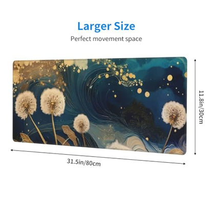 Gaming Mouse Pad, Large Non-Slip Rubber Base Mousepad, Keyboard Mouse Mat, Desk Pad with Stitched Edges, 31.5x11.8inch, Abstract Dandelion - color: Abstract Dandelion