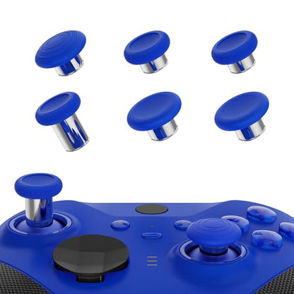 eXtremeRate 6 in 1 Metal Replacement Thumbsticks for Xbox Elite Series 2 Controller, Blue & Metallic Silver Swappable Magnetic Analog Stick Joystick Caps for Xbox Elite 2 Controller -Model 1797 - color: Blue & Metallic Silver