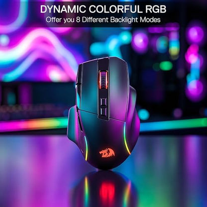 Redragon M925 PRO Wireless RGB Gaming Mouse 26000 DPI Remapping Keys | Cable-Free 0 Delay, Redefine Keybinding Macro, Vibing Backlight, Ergonomic Grip Body Comfort - size: Standard, style: Wireless