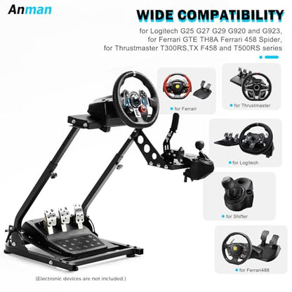 Anman Racing Steering Wheel Cockpit Pro Gear Shifter Mount Fit for Logitech G27 G29,for Fanatec,for Thrustmaster T150 T150,Adjustable Height & Angle,Racing Simulator Cockpit Foldable,No Pedal and stee