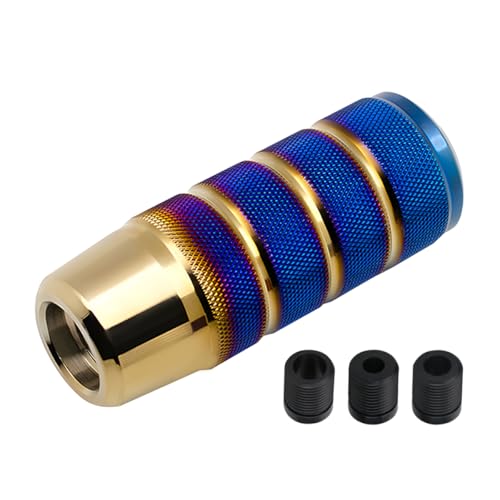 Osilly 3.74 Inch Aluminum Shift Knob with 3 Threaded Adapters, Blue/Gold | aluminum alloy construction, ergonomic extended grip, supplied adapters, for manual and select automatic cars, interior parts - color: Blue+Golden