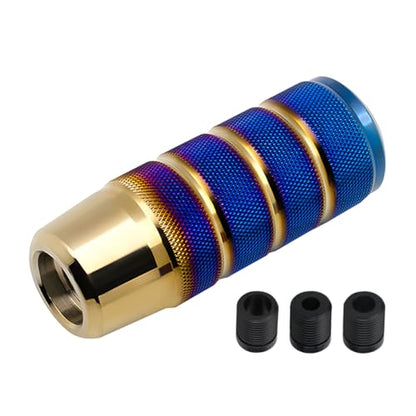 Osilly 3.74 Inch Aluminum Shift Knob with 3 Threaded Adapters, Blue/Gold | aluminum alloy construction, ergonomic extended grip, supplied adapters, for manual and select automatic cars, interior parts - color: Blue+Golden