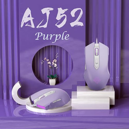 Lomiluskr AJ52 RGB Wired Gaming Mouse, 7 Programmable Buttons, Computer Mice with RGB Lighting, 200-4800 DPI Adjustable, for PC/Laptop (Purple) - color: Purple