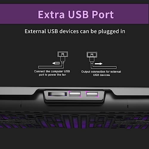 AICHESON Laptop Cooling Pad for 15.6 to 17.3 Inches PC Notebooks, 5 Fans Computer Cooler Stands with Purple Lights Desk Chiller Mat, S035 - color: Purple