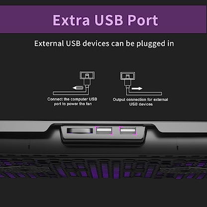 AICHESON Laptop Cooling Pad for 15.6 to 17.3 Inches PC Notebooks, 5 Fans Computer Cooler Stands with Purple Lights Desk Chiller Mat, S035 - color: Purple
