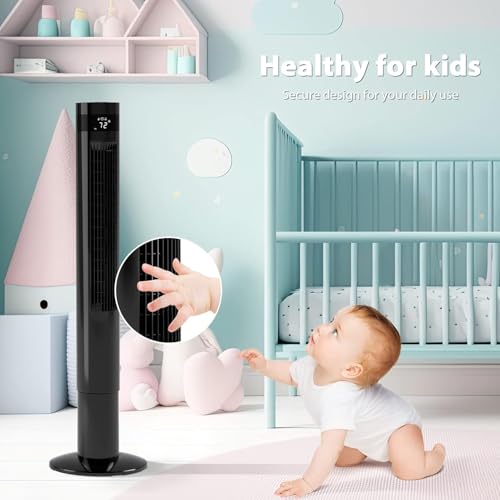 Antarctic Star Tower Fan 42INCH, BLACK | 85°Oscillating, Quiet Cooling 12H Timer Remote Control Bladeless 3 Speeds Wind 3 Modes - color: Black, size: 42 Inch