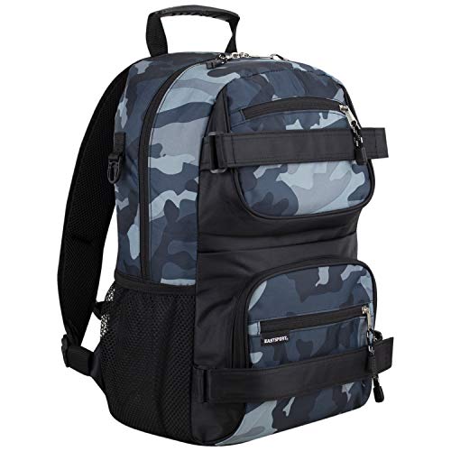 Eastsport Travel Skateboard Backpack Double Strap Laptop Bag Multi-Sport Design for Men and Women, Camo Black - color: Midnight Camo/Black