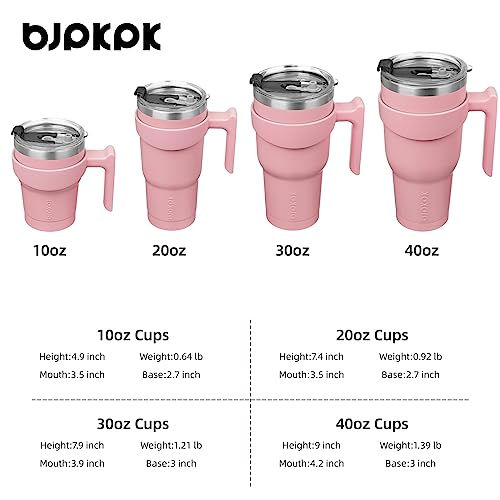 BJPKPK 10 oz Mini Tumbler with Lid, Straw & Handle, Insulated Steel Cup | Small, Spill Proof, Leak Proof, Thermal, Double Wall Vacuum, Sweatproof, Dishwasher Safe, BPA Free, Light Pink - color: A-Light Pink, size: 10 Ounces