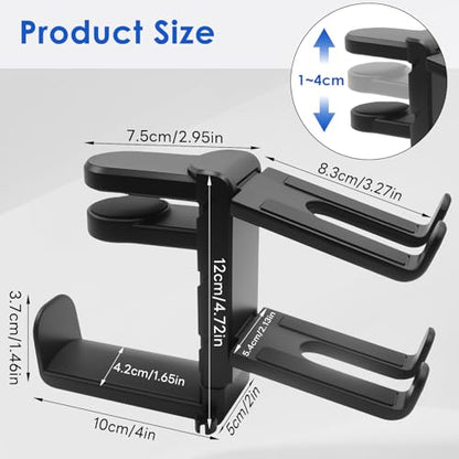 3 In 1 PC Gaming Headphone & Controller Stand Holder, Clamp On Headset Hanger with 360° Rotation Hook, Under Desk Cable Clip Organizer Earphone Storage Rack, Universal XBOX PS5 PS4 Switch Gift, Black