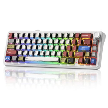 womier L65 60% Mechanical Keyboard Wireless with Knob, White Gaming Keyboard 4000mAh Battery, Tri Mode USB-C/BT5.0/2.4G Gasket Mounted Key Board RGB Hot Swappable with Anime keycaps-Linear Switch - color: White Comic