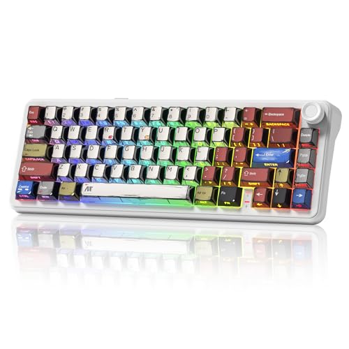 womier L65 60% Mechanical Keyboard Wireless with Knob, White Gaming Keyboard 4000mAh Battery, Tri Mode USB-C/BT5.0/2.4G Gasket Mounted Key Board RGB Hot Swappable with Anime keycaps-Linear Switch - color: White Comic