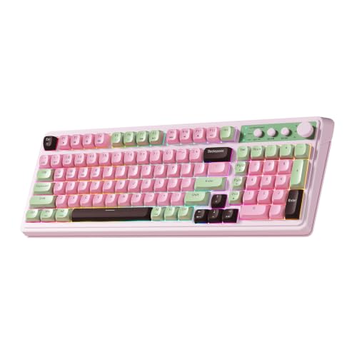 AULA Keyboard, Wireless Gaming Keyboard Creamy Bluetooth Computer Keyboards | 99 Key, Membrane Keyboard with Number Pad,RGB Backlit,Tri-Mode BT/2.4GHz/USB-C,Pink&Green&Coffee Color - color: Pink&Green&Coffee