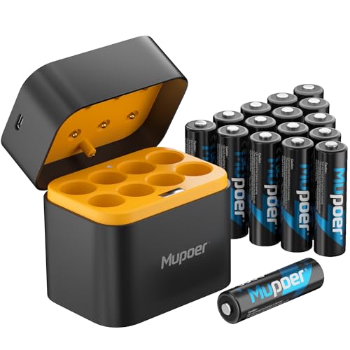 Mupoer 16 Pack Rechargeable AA Batteries Lithium with Charger,3000mWh 1.5V AA Lithium Blink Batteries,Double A Battery Rechargeable,Long Lasting Pilas Recargables Lithium ion AA Battery for Xbox - size: 3000mWh16AA