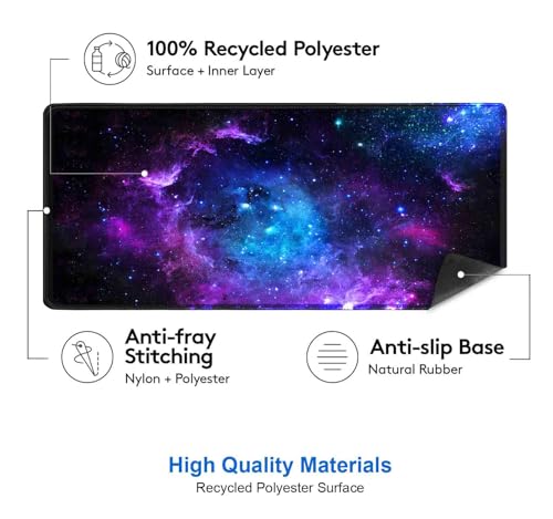 IMAYONDIA Blue Purple Galaxy Nebula Desk Mat (35.4x15.7 in), Space Gaming Large Mouse Pad XL, Non-Slip Rubber Base Big Mousepad, Desk Pad for Desktop, Computer Accessories, Abstract Glowing Universe - color: Blue Purple Galaxy Nebula