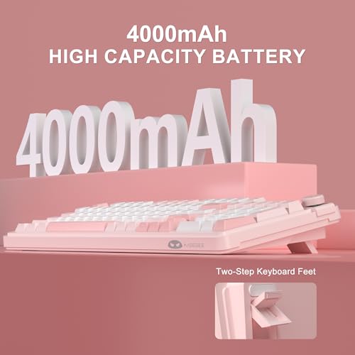 MageGee GK960 Wireless Keyboard, 98 Keys Tri-Mode BT/2.4G/Wired Membrane Gaming Keyboard, RGB Creamy Keyboard with Number Pad, Knob Control, 4000mAh Battery - Sakura Pink - color: Sakura Pink