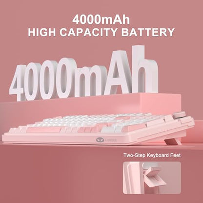 MageGee GK960 Wireless Keyboard, 98 Keys Tri-Mode BT/2.4G/Wired Membrane Gaming Keyboard, RGB Creamy Keyboard with Number Pad, Knob Control, 4000mAh Battery - Sakura Pink - color: Sakura Pink