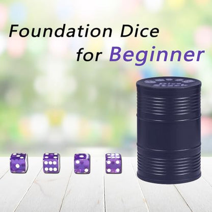 Dice Stacking Cup Set with 4 Pcs 19mm Purple and 5 Pcs 18mm Green Standard 6 Sided Dices, Blue Cup with Storage Bag - Magic Tricks Instruction