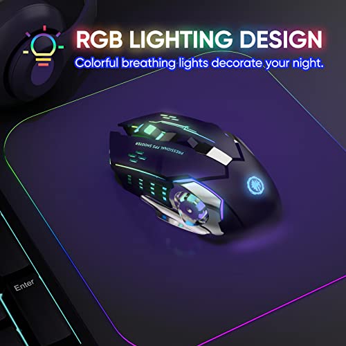 MELOGAGA Wireless Gaming Mouse Bluetooth/2.4G RGB Rechargeable -Black | Bluetooth/2.4G Dual Modes, Silent Clicks, 7-Color Backlit, 6 Buttons, Rechargeable Battery for PC, Mac, Laptop, Chromebook - color: Black