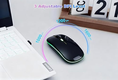 Wireless Bluetooth Mouse Rechargeable Long Lasting Dual Mode - BT 5.2 & 2.4G Silent RGB LED Mice, Slim Portable Ergonomic Mouse for Laptop/PC/Tablet/MacBook/iPad/Apple Devices(Black) - color: Black