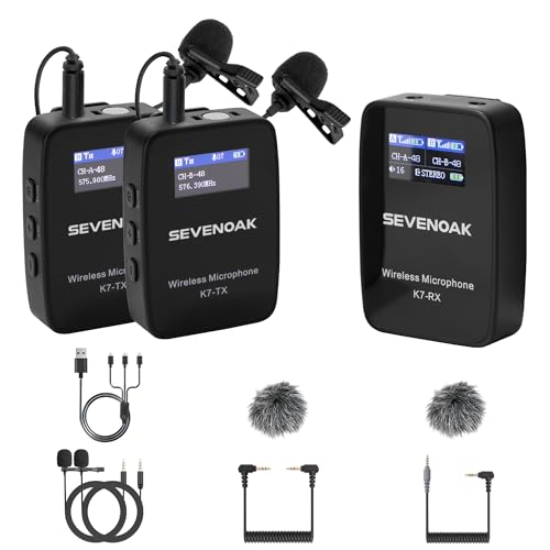 Sevenoak K7 UHF Wireless Lavalier Microphone System for Cameras DSLR Smartphone, 48-Channel,164ft Range,Compact Clip-on Lapel Microphones for Video Recoding YouTube Live Streaming Interview