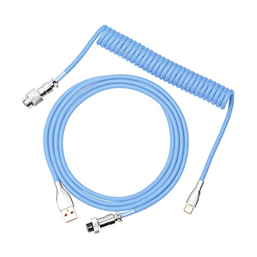 EPOMAKER Mix 1.8m Coiled Type-C to USB A TPU Mechanical Keyboard Space Cable with Detachable Aviator Connector for Gaming Keyboard and Cellphone(Peacock Blue) - color: Peacock blue