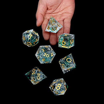 ARUOHHA Sharp Edge Dice DND Resin Translucent Dice Set, Green Handmade D and D Dice Set RPG Role Playing Games Polyhedral Dice D20 D12 D10 D8 D6 D4 - color: Green