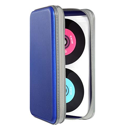 UENTIP CD Case,96 Capacity Hard Plastic DVD Case Holder for Car Home Travel | CD DVD Storage,Zipper Closure,Scratch-Resistant Sleeves,Stay Away Dust and Damp,Storage Music Video Gaming Discs Blu-ray - color: blue