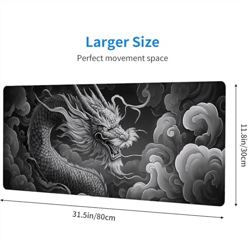 Dragon Gaming Mouse Pad Fantasy Mysterious Oriental Dragon Grey Mouse Pad Large Mousepad Extended Laptop Keyboard Mat Gaming Desk Pad Mouse Mat Office Computer Keyboard Laptop Home 31.5"x11.8" - color: Fantasy-dragon, size: 31.5" x 11.8"