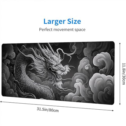 Dragon Gaming Mouse Pad Fantasy Mysterious Oriental Dragon Grey Mouse Pad Large Mousepad Extended Laptop Keyboard Mat Gaming Desk Pad Mouse Mat Office Computer Keyboard Laptop Home 31.5"x11.8" - color: Fantasy-dragon, size: 31.5" x 11.8"