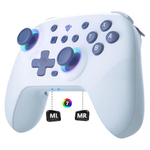 SZYUYU Switch Controller for Nintendo Switch,Switch Pro Controller for Switch/OLED/Lite/PC with 7 Colors LED Light/3-level TURBO Adjustable,4-Speed Dual Vibration ,Support Wake Up and Gyro Axis Motion (Cyan White) - color: Cyan White