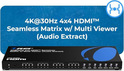 OREI 4x4 HDMI Matrix Switch 4K@30Hz Audio Extract RS-232 PIP EDID OSD 3.5mm | 4x4 Video Wall Controller – 10.2Gbps, Built-in Scaler, Seamless Switching, Optical & 3.5mm Audio Out, LPCM/AC3/DTS